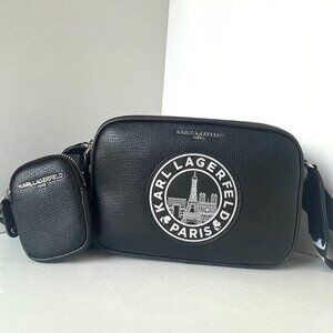 Karl Lagerfeld Maybelle Crossbody Black Ikons Eifel Airpods Coin Case Paris